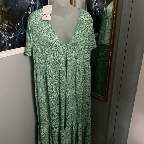 Zara Green Printed Dress - Picture 4 of 4